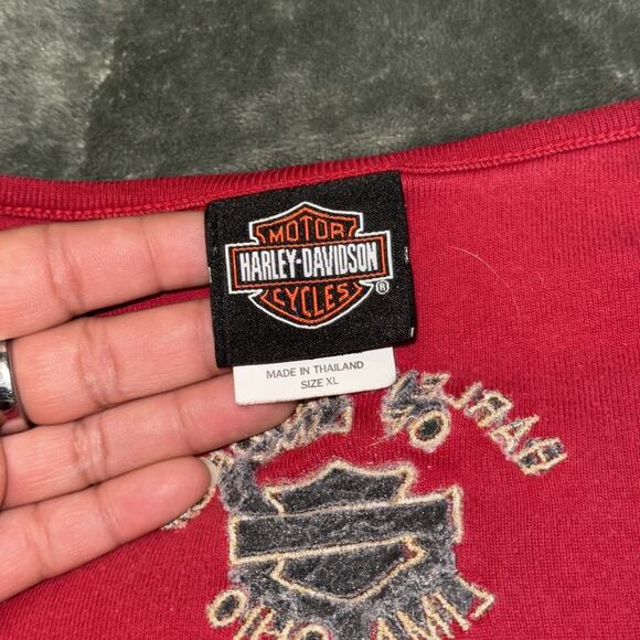 Harley Davidson Women's XL Shirt Red Lace Up Front Sleeveless Y2K Biker Tank - Picture 7 of 10